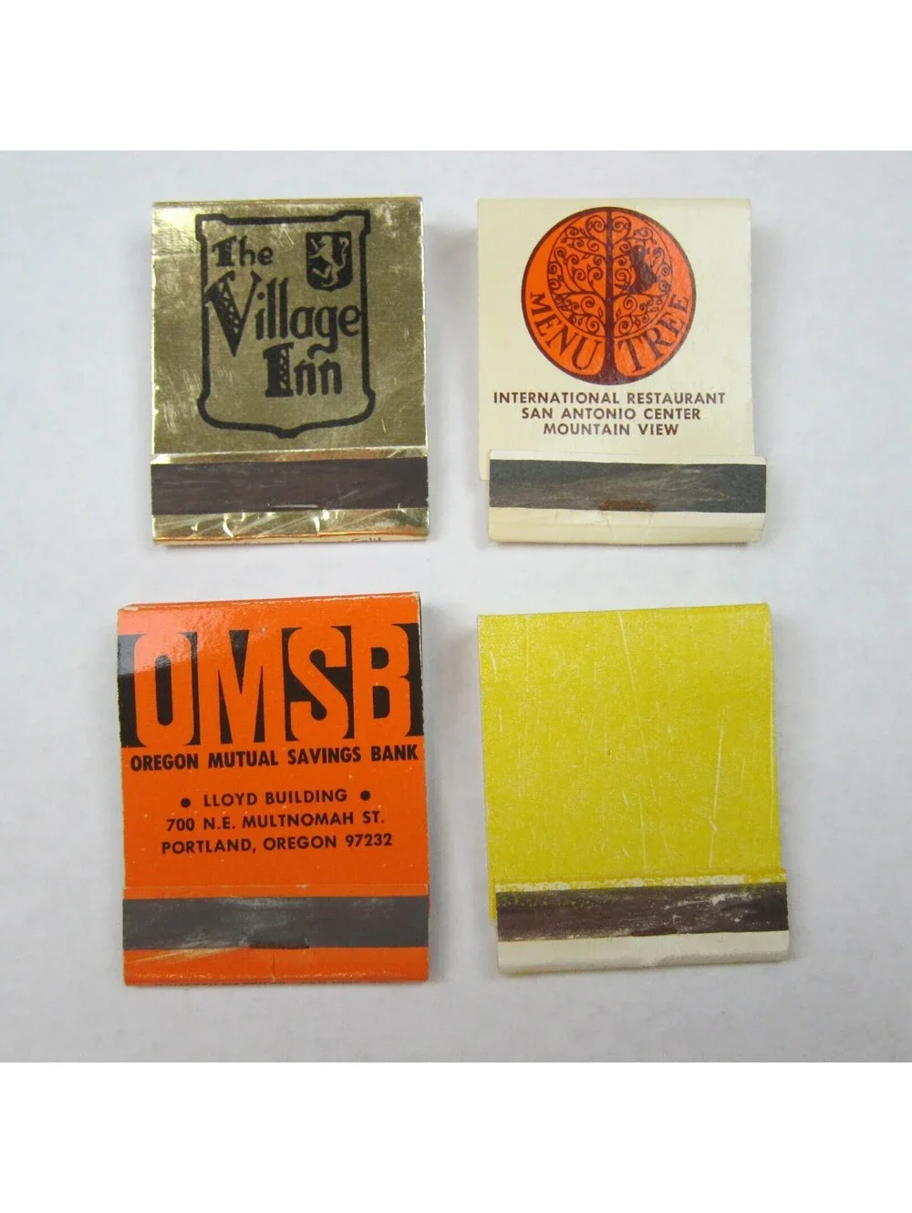 4 Matchbook Covers Village Inn Menu Tree California Oregon Mutual Savings Bank